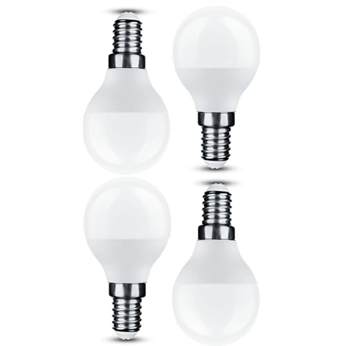 NuLoXx 4er Pack LED-Globe-Mini G45 6W/827 2700K E14 220-240V matt, warmweiß, 550 Lumen, ersetzt 45W, 180° Abstrahlwinkel, 25.000 Stunden, LED-Tropfenlampe, LED Tropfenform von NuLoXx