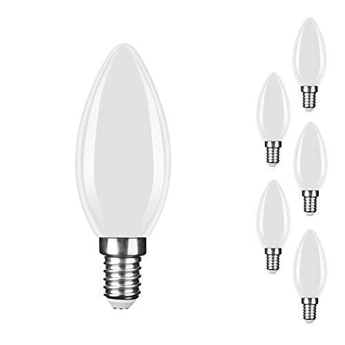 NuLoXx 6er Pack LED Filament Kerzenlampe matt/frosted/milky C35 E14 4W/840 4000K neutralweiß/kaltweiß, 400 LM, AC 220-240, 360° Abstrahlwinkel von NuLoXx