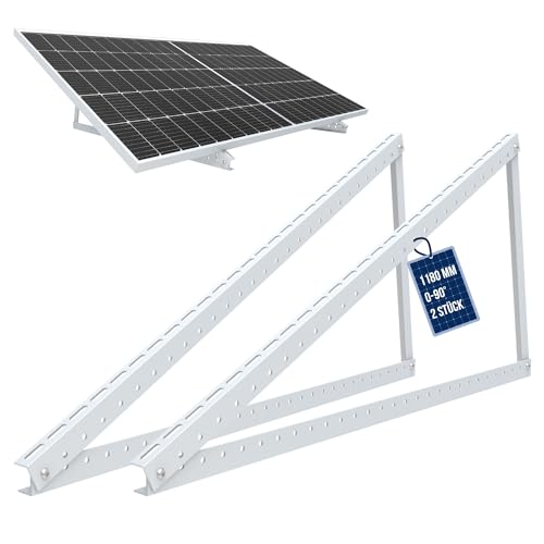 NuaSol PV Solarpanel Halterung 46 Zoll /118 cm | 2er Set Solarmodul-Halterung Balkonkraftwerk aus Aluminium | Aufständerung Flachdach PV verstellbar 0-90° | inkl.Montagematerial | Silber von NuaSol