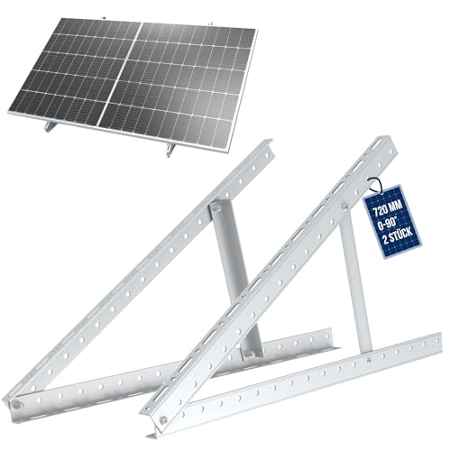 NuaSol PV Solarpanel Halterung 28 Zoll /72 cm | 2er Set Solarmodul-Halterung Balkonkraftwerk aus Aluminium | Aufständerung Flachdach PV verstellbar 0-90° | inkl.Montagematerial | Silber von NuaSol