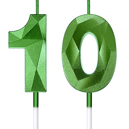Nuanchu 10. Geburtstag Kerzen Kuchen Ziffern Kuchen Kerzen Topper Dekoration 3D Anzahl Cupcake Topper für Geburtstag Hochzeitstag Feier Lieferungen(Grün) von Nuanchu