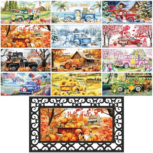 Nuanchu 12 Stück saisonale Fußmatte, austauschbare Sassafras-Fußmatten-Einsätze, Eingangsmatten, Willkommens-Matten, 55,9 x 25,4 cm, rutschfeste Matten, Geschenke für Herbst, Halloween, Haustür, Außen Nuanchu 12 Stück saisonale Fußmatte, austauschbare Sassafras-Fußmatten-Einsätze, Eingangsmatten, Willkommens-Matten, 55,9 x 25,4 cm, rutschfeste Matten, Geschenke für Herbst, Halloween, Haustür, Außen von Nuanchu