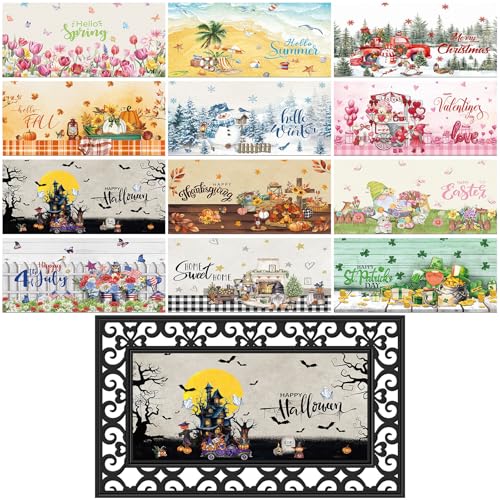 Nuanchu 12 Stück saisonale Fußmatte, austauschbare Sassafras-Fußmatten-Einsätze, Eingangsmatten, Willkommens-Matten, 55,9 x 25,4 cm, rutschfeste Matten, Geschenke für Herbst, Halloween, Haustür, Außen Nuanchu 12 Stück saisonale Fußmatte, austauschbare Sassafras-Fußmatten-Einsätze, Eingangsmatten, Willkommens-Matten, 55,9 x 25,4 cm, rutschfeste Matten, Geschenke für Herbst, Halloween, Haustür, Außen von Nuanchu