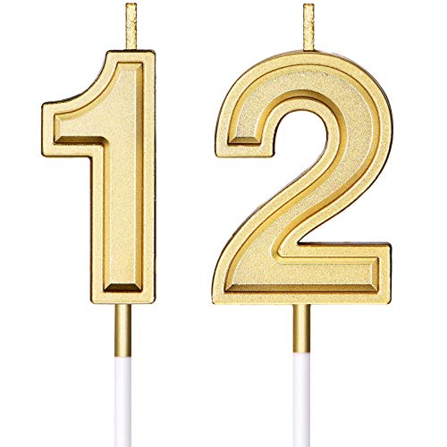 Nuanchu 12. Geburtstag Kerzen Kuchen Ziffer Kerzen Alles Gute zum Geburtstag Kuchen Kerzen Topper Dekoration für Geburtstag Hochzeitstag Feier Gunst, Gold von Nuanchu