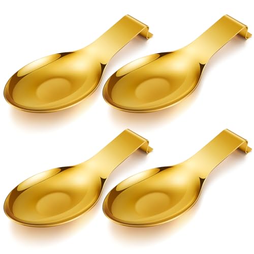 Nuanchu 4 Stück Edelstahl-Löffelablage, Spatel, Schöpflöffelhalter, Löffel für Herdplatte, robuster Spatel-Halter für Arbeitsplatte, spülmaschinenfest, Utensilienablage für Küche, 9,7 x 24,4 cm (Gold) von Nuanchu