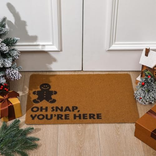Nuanchu Fußmatte mit Weihnachtsmotiven, Kokosfaser, Motiv: Lebkuchenmann, für drinnen und draußen, rutschfester Bodeneingang, Motiv: Oh Snap You're Here Lebkuchenmann, lustige Weihnachten, 61 x 40 cm Nuanchu Fußmatte mit Weihnachtsmotiven, Kokosfaser, Motiv: Lebkuchenmann, für drinnen und draußen, rutschfester Bodeneingang, Motiv: Oh Snap You're Here Lebkuchenmann, lustige Weihnachten, 61 x 40 cm von Nuanchu