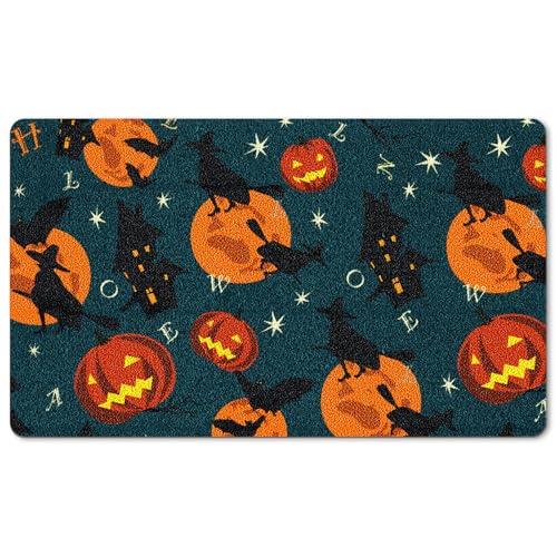 Nuanchu Halloween-Fußmatte, Kürbis, Fledermaus, Hexe, Willkommens-Fußmatte, rutschfest, Eingangstür-Teppich, 43,2 x 73,2 cm, Bodenmatte für Zuhause, Veranda, Innen- und Außenbereich Nuanchu Halloween-Fußmatte, Kürbis, Fledermaus, Hexe, Willkommens-Fußmatte, rutschfest, Eingangstür-Teppich, 43,2 x 73,2 cm, Bodenmatte für Zuhause, Veranda, Innen- und Außenbereich von Nuanchu