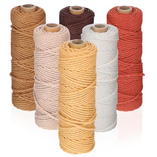 Nuanchu Makramee-Schnur, 3 mm x 300 m, Baumwollseil, farbiges Garn, Set für Heimwerker, Wandpflanzenaufhänger, Basteln, Stricken, 6 Farben (Kaffeefarben) von Nuanchu