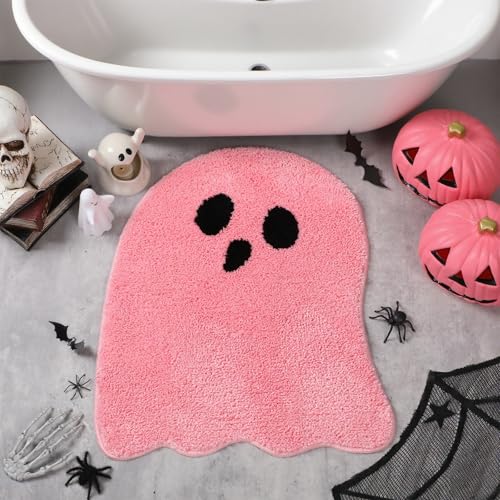 Nuanchu Pinker Geisterförmiger Badezimmerteppich, niedlicher Halloween-Badematte, ästhetischer Duschvorleger, Mikrofaser-Bodenmatte für Halloween, Zuhause, Badezimmer, Schlafzimmer, Küche Nuanchu Pinker Geisterförmiger Badezimmerteppich, niedlicher Halloween-Badematte, ästhetischer Duschvorleger, Mikrofaser-Bodenmatte für Halloween, Zuhause, Badezimmer, Schlafzimmer, Küche von Nuanchu