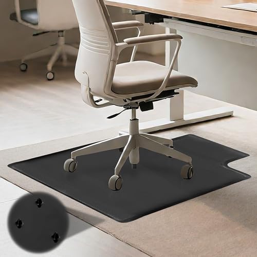 Nuanchu Stuhlmatte für Teppichböden, 121,9 x 91,4 cm, Schreibtischstuhlmatte mit Griffen, 0,2 cm dick, rutschfester Kunststoff-Teppich-Bodenschutz für Zuhause und Büro (schwarz, konvex) von Nuanchu