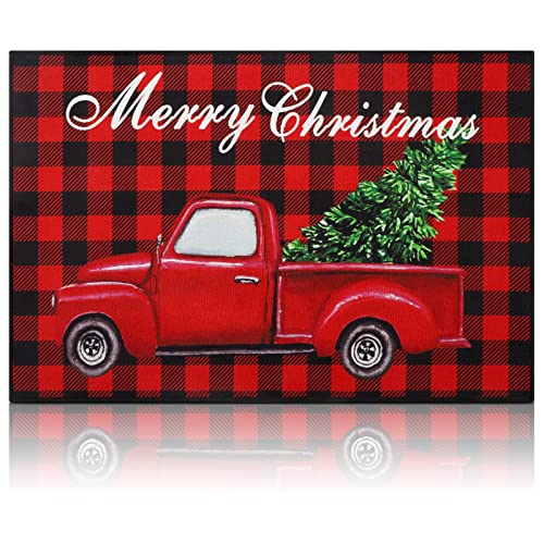 Weihnachts-Fußmatte, Motiv: Bauernhof, LKW, Weihnachtsbaum, dekorative Fußmatte, waschbar, rutschfest, Schwarz und Rot, Büffelkariert, Bodenmatte für Veranda, Badezimmer, 61 x 40 cm (frischer Stil) Weihnachts-Fußmatte, Motiv: Bauernhof, LKW, Weihnachtsbaum, dekorative Fußmatte, waschbar, rutschfest, Schwarz und Rot, Büffelkariert, Bodenmatte für Veranda, Badezimmer, 61 x 40 cm (frischer Stil) von Nuanchu