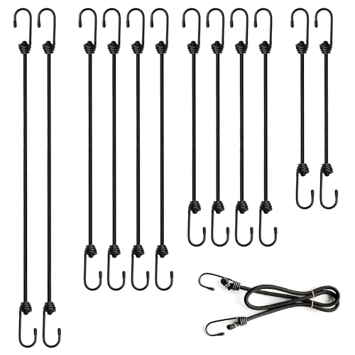 12 Stück Spanngummi mit Haken Set,Vier Größen Strapazierfähige Expander mit,HakenFür die sichere Außenbefestigung von Fahrrädern, Planen, Gepäck und Ladung. von Nuangoo