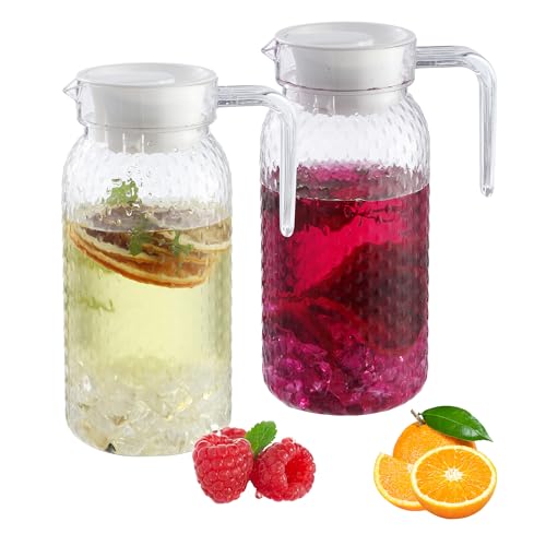 2 Stück 1 Liter Wasserkaraffe mit Deckel, transparente Saftkanne mit Deckel, Wasserkaraffe mit Deckel aus Kunststoff, Acryl-Wasserflasche, geeignet für Limonade, Eistee, Milchsaft von Nuangoo