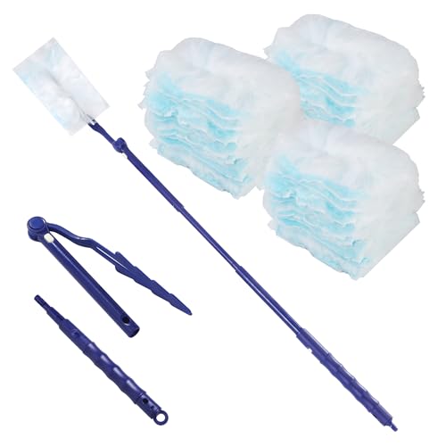 51 Stück für Swiffer Staubmagnet Nachfüllpack,Mit 1 Einziehbarer Griff, Beidseitig Staubwedel für Swiffer Duster Tücher,für Eine Breite Palette Von Reinigungsaufgaben im Alltag zu Hause (Blau) von Nuangoo
