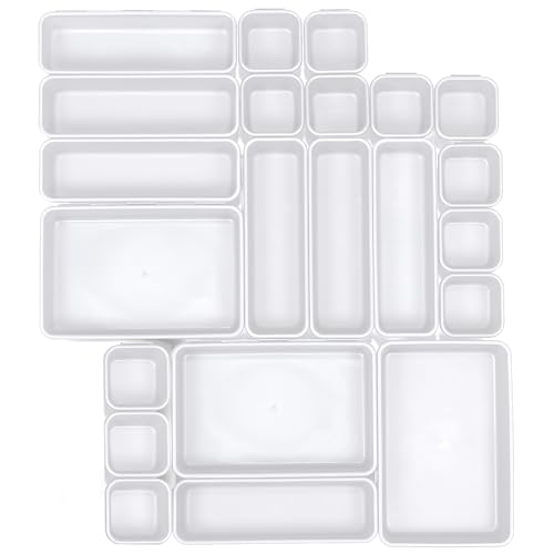 Nuangoo 22 Stück Schubladen Organizer,Schubladen Einlagen mit 3 Größen Aufbewahrungsbox, Aufbewahrungsbox für Küche, Zuhause, Büro & Home Trennsystem Gewürz Organizer (22 Stück-weiß) von Nuangoo