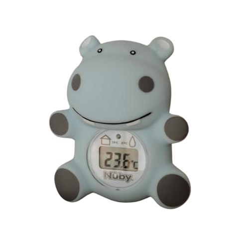 Nuby Hippo Baby Badethermometer - Digitales Thermometer mit leicht ablesbarem Bildschirm | BPA-frei | Bad & Raumthermometer | Geeignet ab Geburt (Blau) von Nuby
