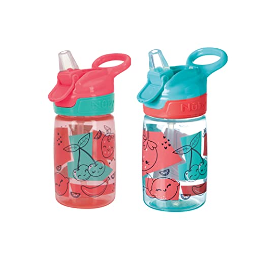 Nuby – Incredible Gulp Trinklernbecher für Babys – Baby-Trinkflasche 360 ml mit Griff und weichem Trinkaufsatz – Auslaufsicherer Becher mit Erdbeermotiv – 2er-Pack – Geeignet ab 18 Monaten von Nuby