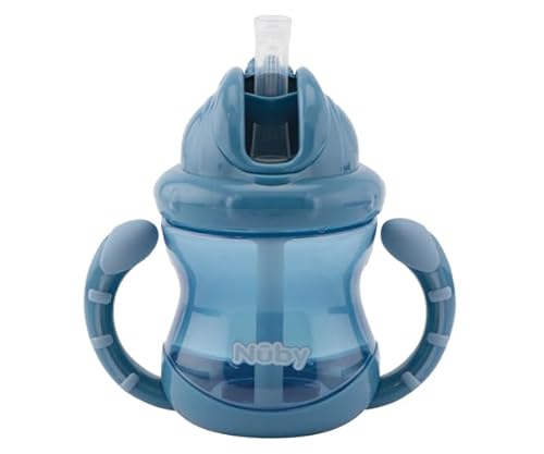 Nuby - Set von 2 Flip-it Trinkbecher mit auslaufsicheren Silikon-Trinkhalm - mit Griffen und Click-it Verschluss-System - BPA-frei - 240ml - Blau - 12+ Monate von Nuby