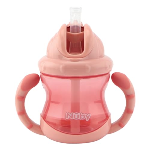Nuby - Set von 2 Flip-it Trinkbecher mit auslaufsicheren Silikon-Trinkhalm - mit Griffen und Click-it Verschluss-System - BPA-frei - 240ml - Rosa - 12+ Monate von Nuby