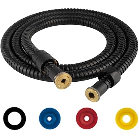 Duschschlauch Edelstahl Brauseschlauch 2m Verdrehschutz Universal Duschschlauch Flexibel, mit 4 Wassersparer Durchflussbegrenzer, Standard 1/2" Anschluss, passt an alle Duschköpfe（ Schwarz） von Nucalt