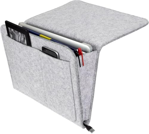 Grau weiß Filz Betttasche, 20×32cm Betttasche zum Einhängen 5 Fächer Sofa Organizer Filz Nachttisch Tasche Anti-Rutsch Nachttisch Tasche für Buch Handy Brille Fernbedienung von Nucalt