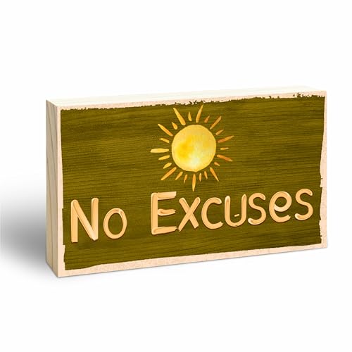 Inspirierendes Holzschild "No Excuses", 7,6 x 12,7 cm, Kiefernholz, positive Dekoration für Zuhause und Büro, Einweihungsgeschenk, Tisch, Regal, Schreibtischdekoration und Zubehör – B01 von Nuckxy
