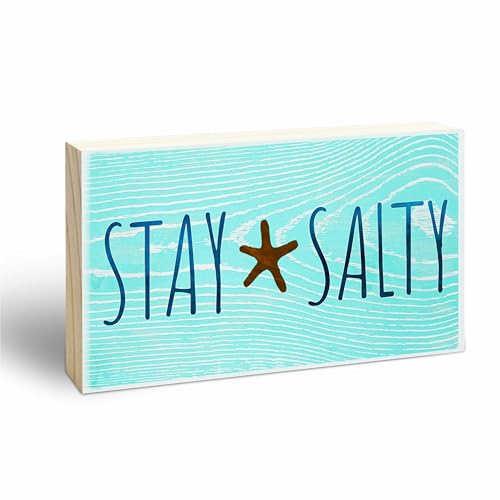Summer Holzblockschild – Stay Salty – 7,6 x 12,7 cm, Kiefernholzschild, Heim- und Bürodekoration, Einweihungsgeschenk, Tisch, Regal, Schreibtischdekoration und Zubehör – B09 von Nuckxy