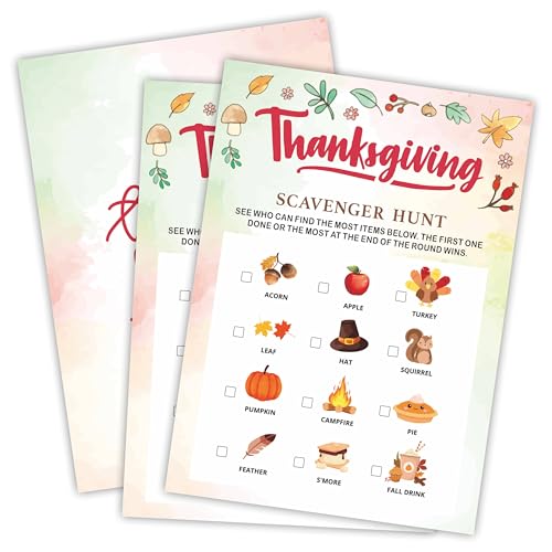 Thanksgiving-Schnitzeljagd-Spiel-Set, 30 Stück, Aquarell-Thema, doppelseitig, zum Ausfüllen, Spielkarten für Thanksgiving, Familie, Freunde und Klassenzimmer-Aktivitäten, A04 Thanksgiving-Schnitzeljagd-Spiel-Set, 30 Stück, Aquarell-Thema, doppelseitig, zum Ausfüllen, Spielkarten für Thanksgiving, Familie, Freunde und Klassenzimmer-Aktivitäten, A04 von Nuckxy