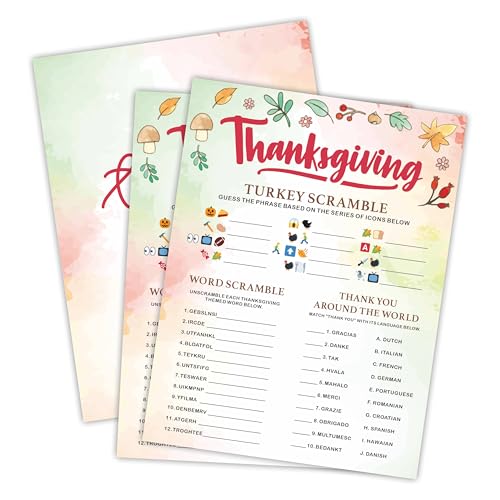 Thanksgiving-Truthahn-Scramble-Spiel-Set, 30 Aquarell-Herbst-Thema, doppelseitige Spielkarten mit Antwortblatt, für Thanksgiving, Familie, Freunde und Klassenzimmer-Aktivitäten - A09 Thanksgiving-Truthahn-Scramble-Spiel-Set, 30 Aquarell-Herbst-Thema, doppelseitige Spielkarten mit Antwortblatt, für Thanksgiving, Familie, Freunde und Klassenzimmer-Aktivitäten - A09 von Nuckxy