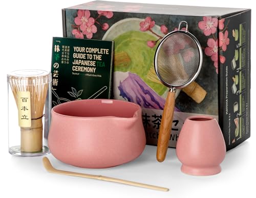 Nucookery Matcha-Set – 5-teiliges Matcha-Schneebesen-Set, 530 ml Matcha-Schüssel (Chawan) mit Ausgießer, Matcha-Schneebesen (Chasen) und Halter, Bambus-Matcha-Schaufel und Sieb, Matcha-Kit/Werkzeuge von Nucookery