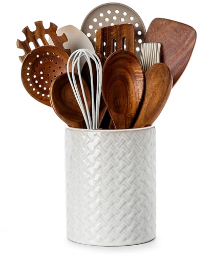 Nucookery Utensilienhalter aus Keramik, 16,4 cm – Küchenutensilienhalter für Küchentheke, großes Fassungsvermögen, Küchenutensilien-Organizer im Bauernhaus-Stil, für Löffel, Spatel und Kochutensilien von Nucookery