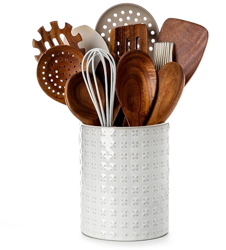 Nucookery Utensilienhalter aus Keramik, 16,4 cm – Küchenutensilienhalter für die Küchentheke, große Kapazität, Küchenutensilien-Organizer im Bauernhaus-Stil, für Löffel, Spatel und Kochutensilien von Nucookery