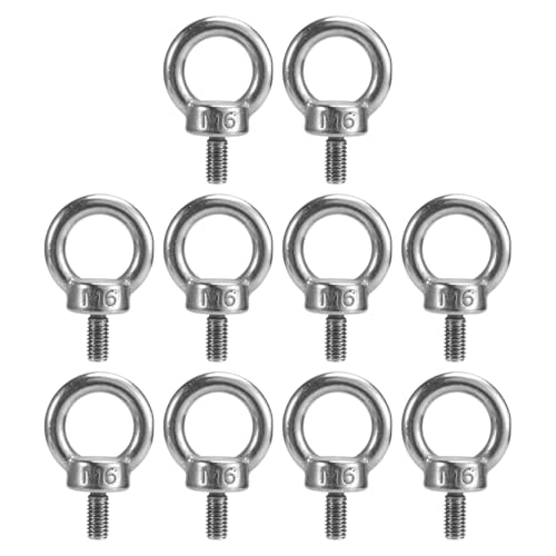 Nudiuhis 10 Stück Ringschrauben mit Ösen, Edelstahl 304, Silberfarben, Strapazierfähig, M6, zum Heben Von Drahtseilen von Nudiuhis