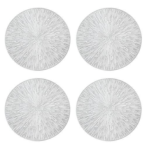 Nudiuhis 4 STÜCKE Runde Tischsets Restaurant Hohl PVC Dekoration Anti-Hot Esstisch Linie Steak Platte Pad Silber von Nudiuhis