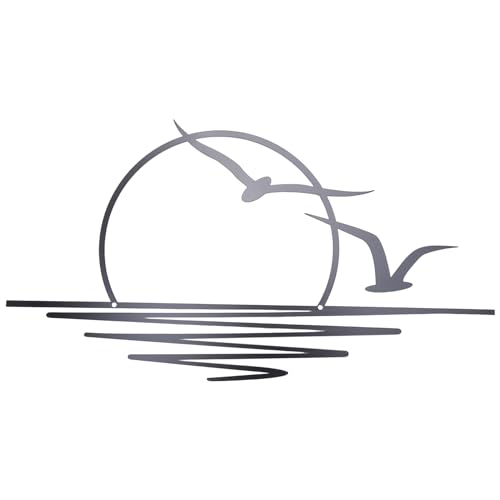 Nudiuhis Wandkunst „Sonnenaufgang“ Aus Metall, Wanddekoration „Sonne und Möwen“, Wanddekoration Aus Metall, Abstrakte Heimdekoration „Sonnenuntergang“, Minimalistische Linienkunst, Langlebig, 30 X 16 von Nudiuhis
