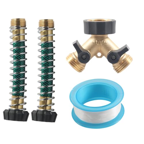 2-Wege Gartenschlauch Verteiler 3/4 Zoll - Wasserhahn Adapter mit Feder-Schutz & Dichtring, Robustes Metallfeder-System für Garten, Terrasse, Camping von Nudorpn