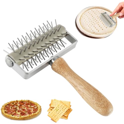 Dockerrolle mit Spitzen, Dockerpaste aus Edelstahl mit Holzgriff, Locher für Pizzateig, Pizza-Zubehör für Kuchen, Brot, Backwerkzeug zum Kochen Dockerrolle mit Spitzen, Dockerpaste aus Edelstahl mit Holzgriff, Locher für Pizzateig, Pizza-Zubehör für Kuchen, Brot, Backwerkzeug zum Kochen von Nudorpn