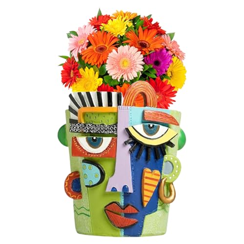 Nudorpn Blumenkasten mit abstraktem Gesicht, menschlicher Kopf für | Künstlerische Vase aus Kunstharz, Container, Deko, Haus, für Innen- und Außenbereich, Garten, Terrasse, Rasen von Nudorpn