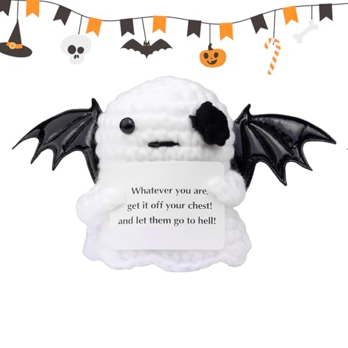 Nudorpn Der Haken zur Unterstützung positiv – Gestricktes Geisterspielzeug mit positiver Karte für Halloween – lustige und motivierende Schreibtischdekoration, handgefertigt, für Haus, Büro, Schule von Nudorpn