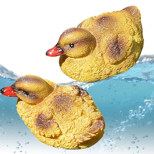 Nudorpn Entenfigur | schwimmende Skulptur für Pool, 2 Stück, aus Kunstharz, Schwarz und Gelb, realistische Statue für Teich, Rasen, Garten, Außenbereich, Terrasse, Hof, Garten von Nudorpn