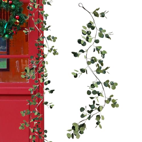 Nudorpn Eukalyptus Girlande Für Tischdekoration | 1,8m Eukalyptus Ranken Girlande | Künstliche LED Lichtergirlande Batteriebetrieben Für Zuhause Kamin Indoor Outdoor Tisch Treppen Party von Nudorpn