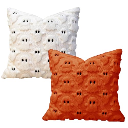 Nudorpn Halloween Kissenbezug 45x45cm, 2 Stück Weiche Plüsch Deko Kissenhülle Mit 3D Geist Stickerei, Kissenbezüge Für Sofa Bett Stuhl Auto Innen Außen, Herbstdeko Für Wohnzimmer Balkon Schlafzimmer Nudorpn Halloween Kissenbezug 45x45cm, 2 Stück Weiche Plüsch Deko Kissenhülle Mit 3D Geist Stickerei, Kissenbezüge Für Sofa Bett Stuhl Auto Innen Außen, Herbstdeko Für Wohnzimmer Balkon Schlafzimmer von Nudorpn
