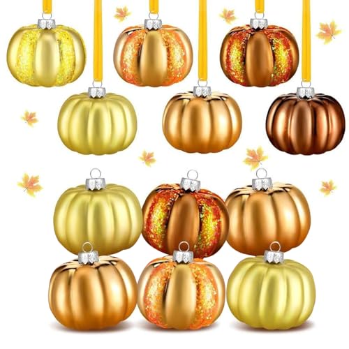 Nudorpn Herbst-Ornamente für Baum – 12 Stück Halloween-Dekorationen – geschnitzt für Erntefeiern, Halloween, Festlich und Erntedankfest, saisonale Innendekoration von Nudorpn