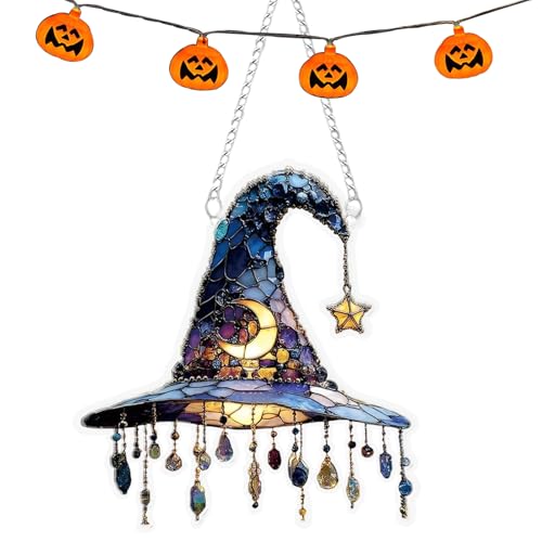 Nudorpn Hexenhut-Dekoration, Halloween-Ornamente für Baum in Hutform | Halloween-Dekorationen aus Acryl, 2D, für Fenster, Tür, Kamin, Garten, Terrasse, Balkon, Außen, Innen von Nudorpn