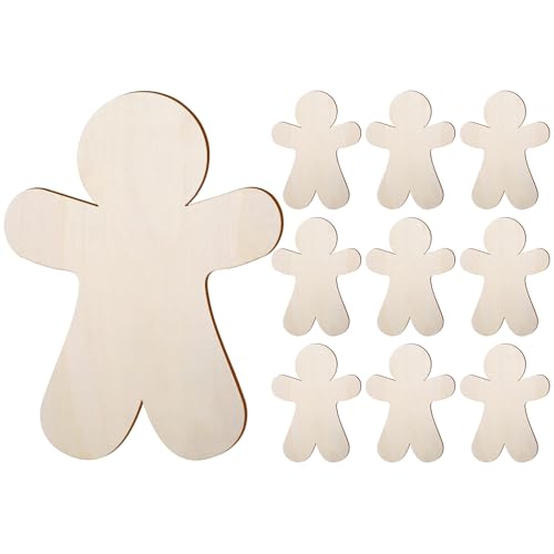 Nudorpn Ornamente aus Lebkuchenmann, 10 Stück, Ausschnitte aus Holz, Weihnachten, für Handwerk | Hängedekorationen, neutral, für Wand, Fenster, Haus, Hochzeit, Party, Reise, Familie von Nudorpn