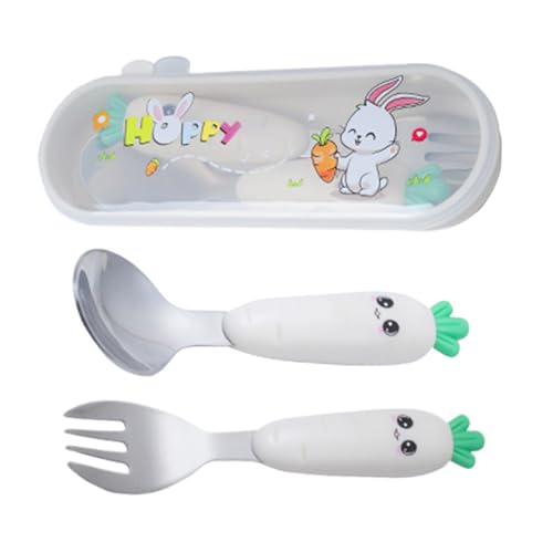 Nudorpn Set mit Gabel und Löffel für Kleinkinder | Besteck-Set für Babys aus Edelstahl mit Aufbewahrungsbox – tragbare Lebensmittel-Utensilien für Familientreffen und Partys von Nudorpn