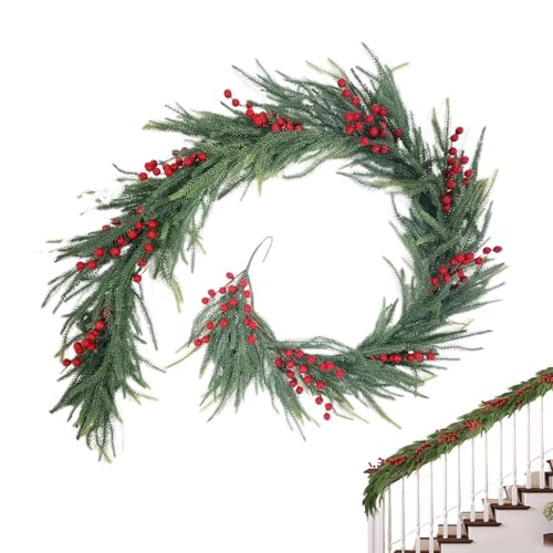 Weihnachtsgirlande Künstliche Tannen Mit Roten Beeren, 150/270cm Biegsame Tannengirlande Für Tür, Kamin, Treppe Und Tischdekoration, Realistische Weihnachtsdeko Für Innen Und Außen von Nudorpn