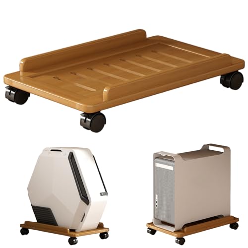 Nuelreva Computer Tower Stand, natrualer Bambus-beweglicher PC-Stand für Teppich mit Rad, hohlauslüftete 3D-Drucker-Tablett für Home Office Desk PC-Turm von Nuelreva