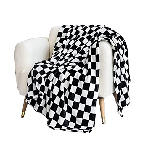Nuelreva Karierte Flanelldecke Schachbrett Gittermuster Softwurf Decke Couch Sofa Bettdekoration 100x150 cm Schwarzer Checker für den Stuhl von Nuelreva
