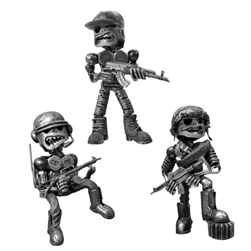 Nuelreva Schrott stehende Krieger Skulptur Kolben Mann Maschine Statuen Soldier Garten Ornamente Hausdekor für Büroschreibtisch 3pcs Garten Ornament von Nuelreva
